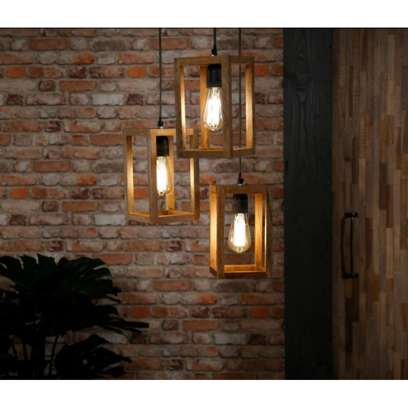 ZI Hanging lamp 3x wooden frame stepped